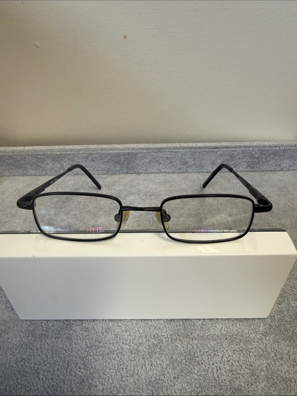 NWOT Men’s Capri VS506 Small Black Rectangular Metal Frame Glasses Eyesize 41